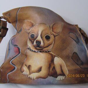 Preowned but Beautiful Hand painted Leather purse with a Chiwawa.